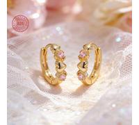 Shein 1 par de pendientes de corazón de plata de ley 925 hipoalergénicos, incrustados con circonita rosa, soñadores y juguetones, con empaque de caja de reg