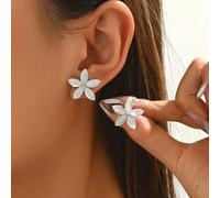 Shein 1 par de pendientes de flor blanca, pendientes florales de lirio delicados de estilo bohemio minimalista y de moda, diseño inspirado en la naturaleza