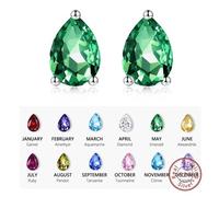 Shein 1 par de pendientes de gota de agua con piedra natal, incrustados con circonita cúbica de plata esterlina 925, edición de cumpleaños de 12 meses, pend