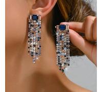 Shein 1 par de pendientes de lujo con borlas de estilo vintage europeo y del Medio Oriente con cristales, elementos de diseñador que muestran el encanto fem