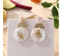Shein 1 par de pendientes de lujo hechos a mano para mujeres, de material de arcilla blanda con patrón asimétrico verde menta, con lámina de oro, diseño geo