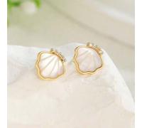 Shein 1 par de pendientes de perla blanca con pavé de circonita para niñas, accesorio de verano para playa y vacaciones, regalo para uso diario