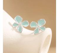 Shein 1 par de pendientes de plata de ley 925 con flor y trébol de resina verde menta, accesorio sencillo y versátil de verano, regalo para madre, novia, ni