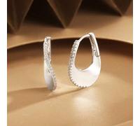 Shein 1 par de pendientes de plata de ley 925 con piedras de circonita cúbica, pendientes ligeros y pulidos con forma de U minimalista, joyería delicada com