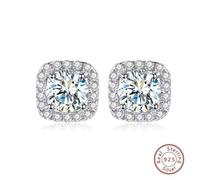 Shein 1 par de pendientes de tuerca de plata de ley con Halo cuadrado de zirconia cúbica brillante, joyería de moda para regalo del Día de la madre para muj