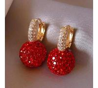 Shein 1 par de pendientes elegantes con colgante de bola de rubíes con strass para mujeres