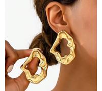Shein 1 par de pendientes geométricos asimétricos dorados, pendientes personalizados exagerados de moda para mujeres, adecuados para el uso diario, el traba