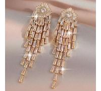 Shein 1 par de pendientes largos colgantes de lujo con borla grande y CZ para mujer, con circonita cúbica AAA brillante, regalo de San Valentín, joyería par