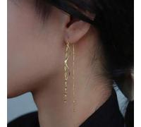 Shein 1 par de pendientes minimalistas en forma de onda de labios con línea larga en forma de S con borlas plateadas de plata S925 chapadas en oro de 14K pa