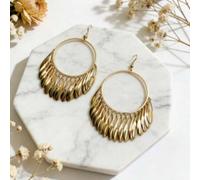 Shein 1 par de pendientes vintage de aro grande dorado con borla y hoja, pendientes colgantes de estilo bohemio con gota de agua, diseño único, adecuado par