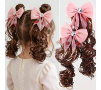 Shein 1 par de pinzas para el cabello de niña con estampado de fresa coral roja, cristales y lazo de malla, accesorios para el cabello de estilo princesa ad