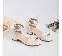 Shein 1 par de sandalias de tacón alto de estilo princesa para niñas, cómodas sandalias romanas con decoración de flores para uso diario, adecuadas para act