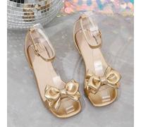Shein 1 par de sandalias de tacón de cristal con cordones de última moda para niños - Diseño dorado. Fácil de combinar con varios atuendos, adecuado para sa