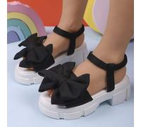 Shein 1 par de sandalias de verano nuevas de moda para niñas con lazo, suela de tizón dulce y lindo, zapatos casuales, adecuado para vacaciones de niños