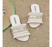 Shein 1 par de sandalias/pantuflas informales beige para niños, de verano, no deslizantes, cómodas, suaves y sencillas, para niñas de 3 a 12 años, adecuadas