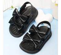 Shein 1 par de sandalias para bebé con cierre de gancho y bucle de color negro y decoración de lazo, zapatos exteriores de verano simples y cómodos para inf