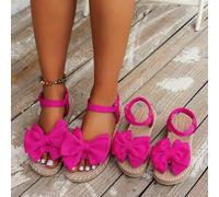 Shein 1 par de sandalias planas de doble capa con lazo para niñas, diseño de correa elástica, suave y cómoda, suela gruesa y ligera, adecuada para verano, e