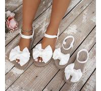Shein 1 par de sandalias planas de doble capa con lazo para niñas, diseño de correa elástica, suave y cómoda, suela gruesa y ligera, adecuada para verano, e