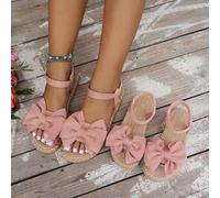 Shein 1 par de sandalias planas de doble capa con lazo para niñas, diseño de correa elástica, suave y cómoda, suela gruesa y ligera, adecuada para verano, e