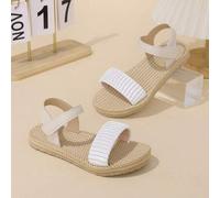 Shein 1 par de sandalias planas de lujo con punta redonda y plisado de cuerda sintética para niñas, elegantes & minimalistas, adecuadas para la escuela, act