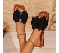 Shein 1 par de sandalias planas de verano para mujer, cómodas, transpirables, con lazo, de talla grande, de uso casual, cruce de frontera, uso diario, con p