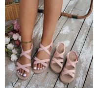 Shein 1 par de sandalias planas rosas nuevas para niñas, material de banda elástica de alta calidad, diseño de banda elástica estilo bohemio, de fácil desli