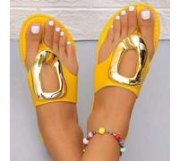 Shein 1 par de sandalias planas y de dedo tipo chanclas de PU con diseño geométrico, unicolor, elegantes, punk, neutras, de moda, de vanguardia, básicas, ca