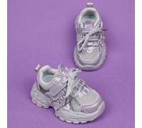 Shein 1 par de zapatillas casuales y de moda para volver al colegio para bebés, en color gris claro, con diseño de malla para mayor transpirabilidad, ligera