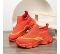 Shein 1 par de zapatillas de punto para niños, zapatos casuales de malla con parches de estilo de moda, transpirables y antideslizantes para estudiantes