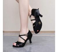 Shein 1 par de zapatos de baile latino para mujer, suela blanda, tacón alto, satén, para escuela de baile profesional, estudiante de baile, zapatos de práct