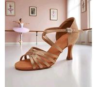 Shein 1 par de zapatos de baile latino para mujer, suela blanda, tacón alto, satén, para escuela de baile profesional, estudiante de baile, zapatos de práct