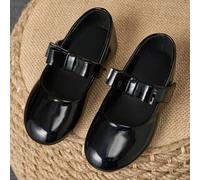 Shein 1 par de zapatos de princesa con lazo negro para niñas, zapatos con puntera redonda suave para uso escolar/estudiante/coro, estilo escolar lindo y ele