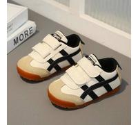 Shein 1 par de zapatos deportivos de cuero suave y cómodo con parches negros para bebés/niños pequeños, de punta redonda, antikick, suela antideslizante, za