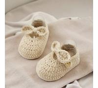 Shein 1 par de zapatos hechos a mano al crochet para bebé con moño, calcetines antideslizantes suaves de punto para antes de caminar