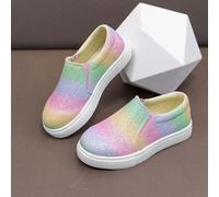 Shein 1 par de zapatos planos de slip-on informales con brillo arcoíris para niñas