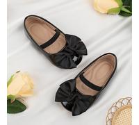 Shein 1 par de zapatos planos para niños pequeños con diseño de lazo de patente pura, con almohadilla de masaje en la suela, suela suave antideslizante, ade