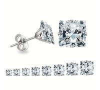 Shein 1 par Pendientes de tachuela de acero inoxidable cuadrado zirconia cúbica para hombre y mujer , simple con noble diseño , perfecto regalo de vacacione