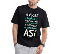 Shein 1 Pcs, 100% Cotton, Sometimes I Forget What Language To WearLetter Print T Shirt, Seasonal Casual Men's T Shirt, Crew Neck High Street Cotton Short S