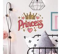 Shein 1 Pegatina de pared de vinilo con temática de princesa, en estilo Art Deco con una corona rosa brillante, adecuada para el dormitorio de una niña