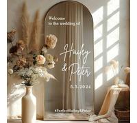 Shein 1 Pegatina personalizada de espejo de boda, Bienvenido a nuestra señal de entrada de boda, Pegatina personalizada de espejo de vinilo, Decoración de s