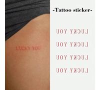 Shein 1 pegatina temporal para tatuajes con letras artísticas en rojo, elegante frase de bendición en inglés para buena suerte en estilo europeo y americano