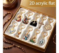 Shein 1 pieza/1 set Llavero de acrílico católico, Sagrado Corazón de Jesús, Virgen María, Ángel de la Guarda, Llaveros de Cruz, Llaveros religiosos cristian