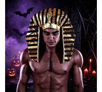 Shein 1 pieza/1 set Sombrero de cabeza de serpiente faraón egipcio, sombrero de disfraz de rey Tutankamón con rayas negras y doradas, accesorio de tocado pa