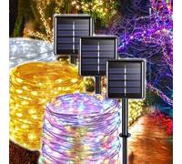 Shein 1 pieza 10/50/100/200/300 LED 1/5/10/20/30M Luces de hadas de cobre impermeable con 8 funciones alimentadas por energía solar, decoración de luces par