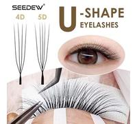 Shein 1 pieza 12 filas de pestañas en forma de U 4D/5D Extensiones de pestañas en U 4D U 5D 0.07mm Mezcla 8-15mm Mezcla 8-13mm C D L LU Rizo Pestañas volumi
