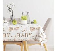 Shein 1 pieza 130*220cm, Manttel bohemio para fiesta de recepción de bebé con texto "Hey Baby Boho Babe", patrón de texto "Oh Baby" rodeado de flores marron