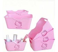 Shein 1 pieza/2 piezas/3 piezas Cesta de almacenamiento de plástico Hello Kitty, perfecta para organizar útiles escolares, cinta, cosméticos y artículos de