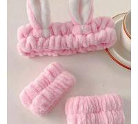 Shein 1 pieza/2 piezas/3 piezas Diadema para lavarse la cara, banda de fijación de mascarilla facial, adorable aro para el cabello de terciopelo con orejas