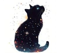 Shein 1 pieza/2 piezas/3 piezas Parche con estampado elegante y minimalista de gato mirando hacia las estrellas, transferencia de calor imprimible y lavable