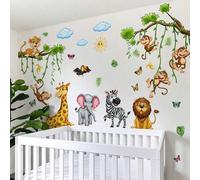 Shein 1 pieza/2 piezas/3 piezas Pegatinas de pared extraíbles de PVC de gran tamaño, ciervos, leones, ardillas, pájaros, árboles, cebras, monos, pegatinas d